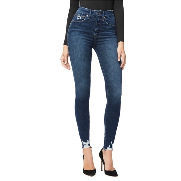 Good American GOOD Good Waist High Rise Raw Hem Ankle Skinny Jeans / Blue 309 - Picture 2 of 6